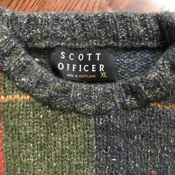 Men's Scott Officer Wool Silk Plaid Knit Pullover Sweater Crewneck XL blue green - Picture 2 of 9